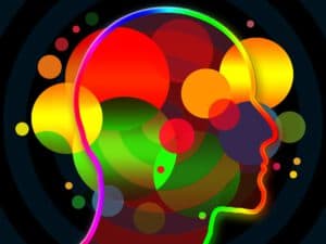 תמונת ציור של מוח עם עיגולים צבעוניים סביבו